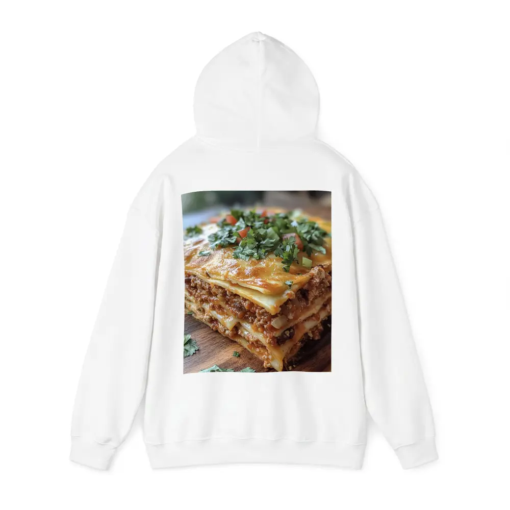 Layered Meat Lasagna on Wooden Board – Hoodies