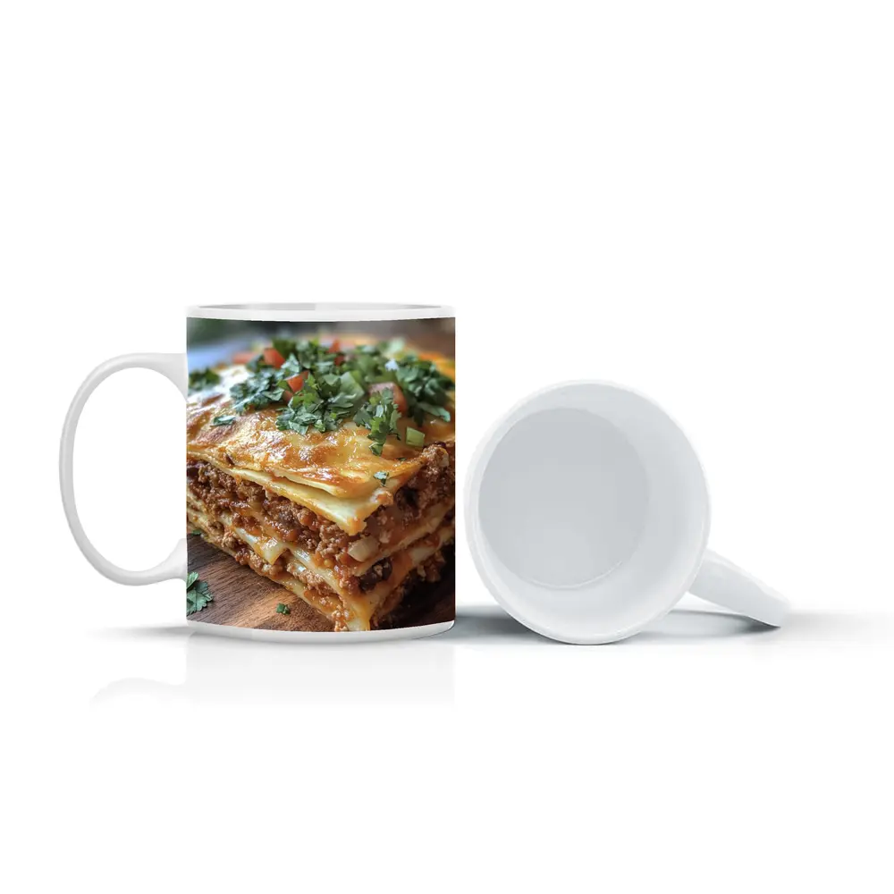 Layered Meat Lasagna on Wooden Board – Mugs