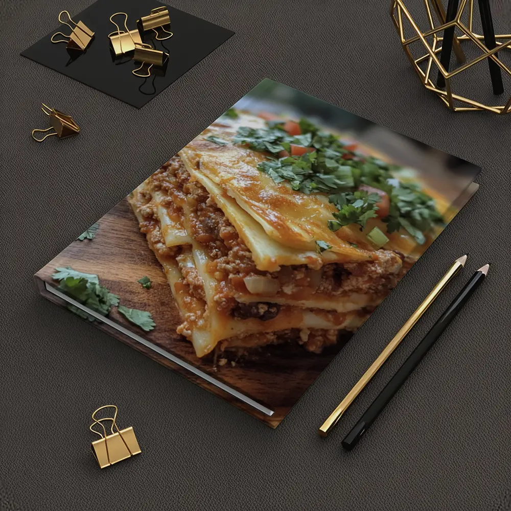 Layered Meat Lasagna on Wooden Board – Notebooks