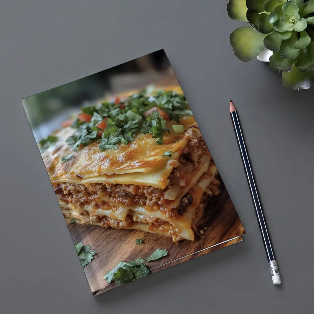 Layered Meat Lasagna on Wooden Board – Notebooks