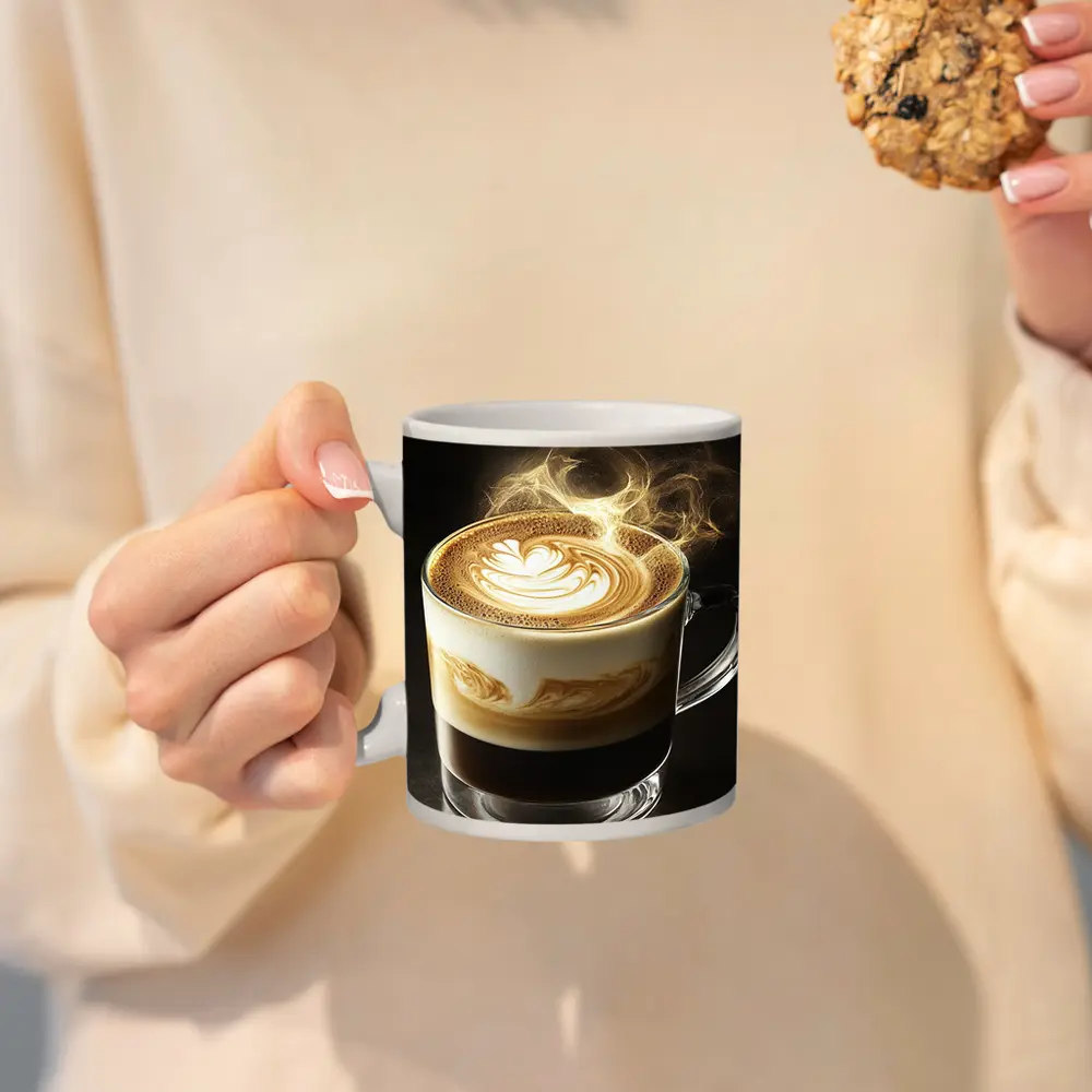 Latte Art Coffee Steam Dark Background – Mugs