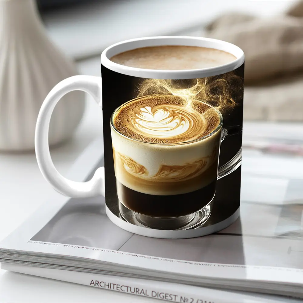 Latte Art Coffee Steam Dark Background – Mugs