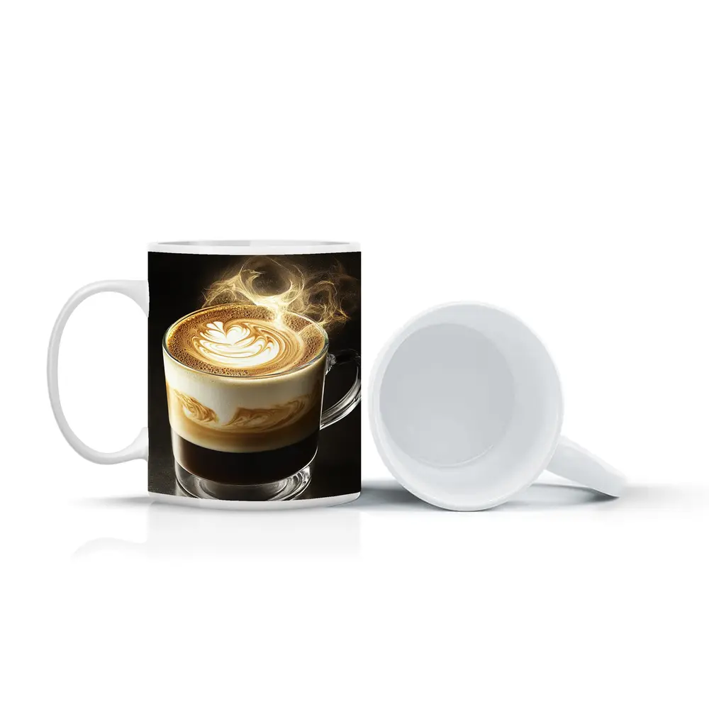Latte Art Coffee Steam Dark Background – Mugs
