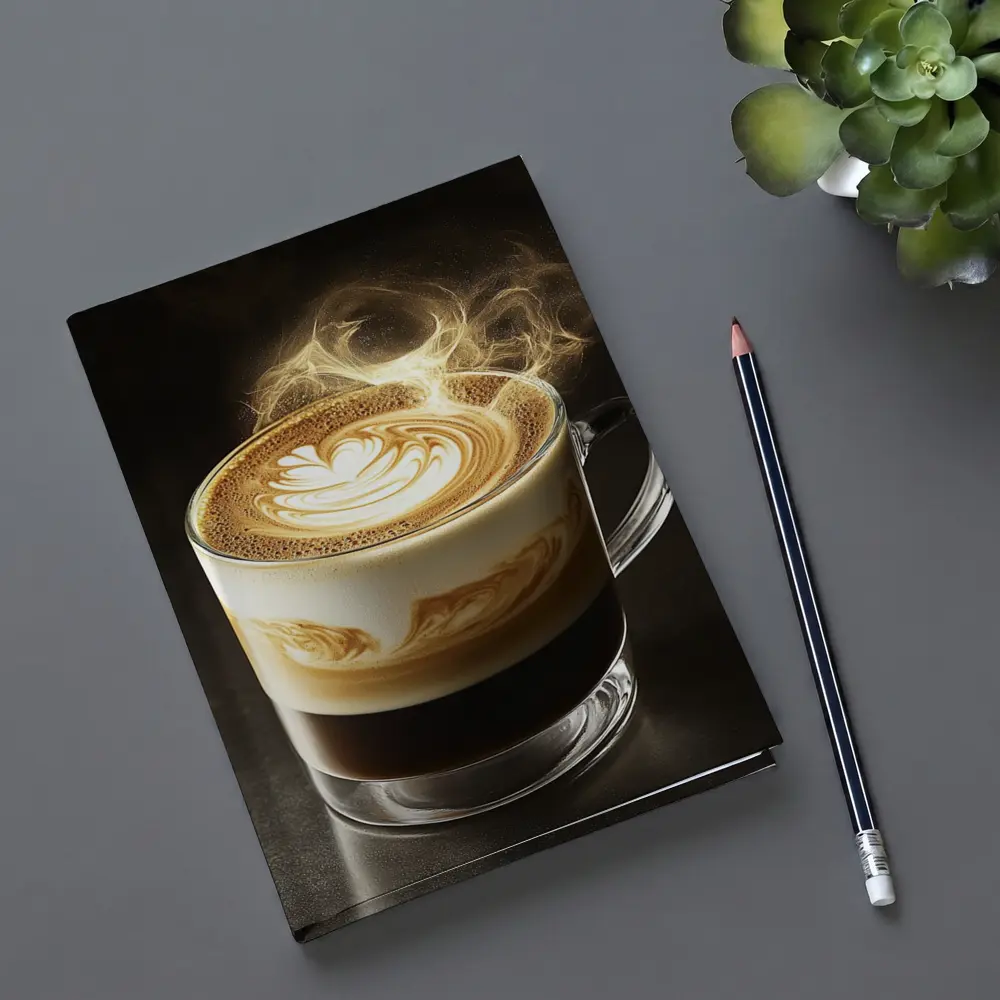 Latte Art Coffee Steam Dark Background – Notebooks