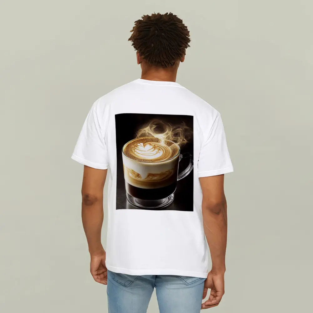 Latte Art Coffee Steam Dark Background – T-Shirts