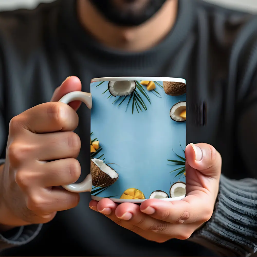 Coconuts and Mango on Blue Background – Mugs