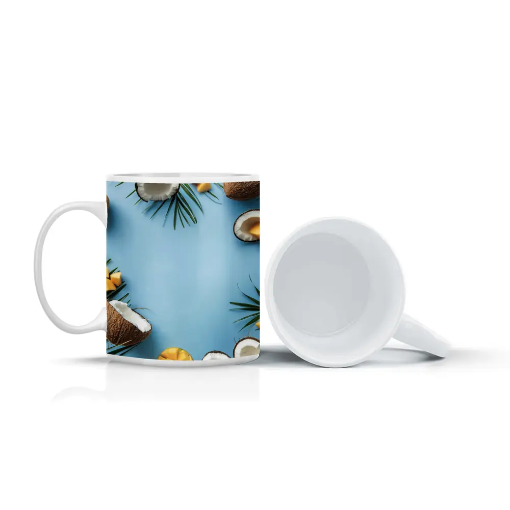 Coconuts and Mango on Blue Background – Mugs