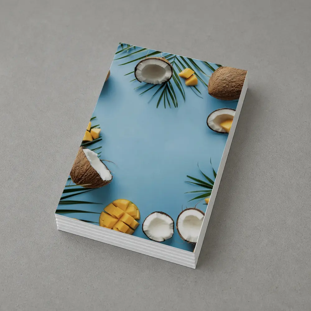 Coconuts and Mango on Blue Background – Postcards