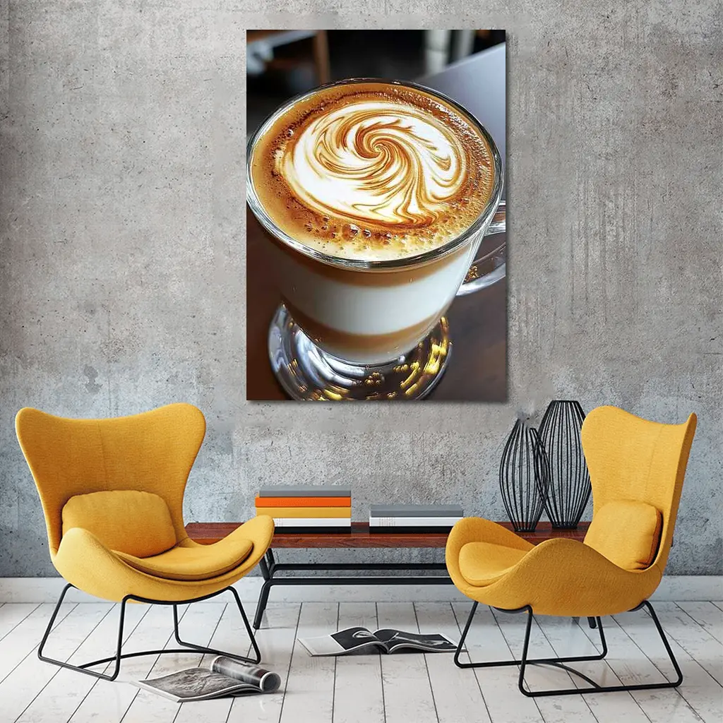 Latte Art Swirl Glass Cup Cafe – Wall Art