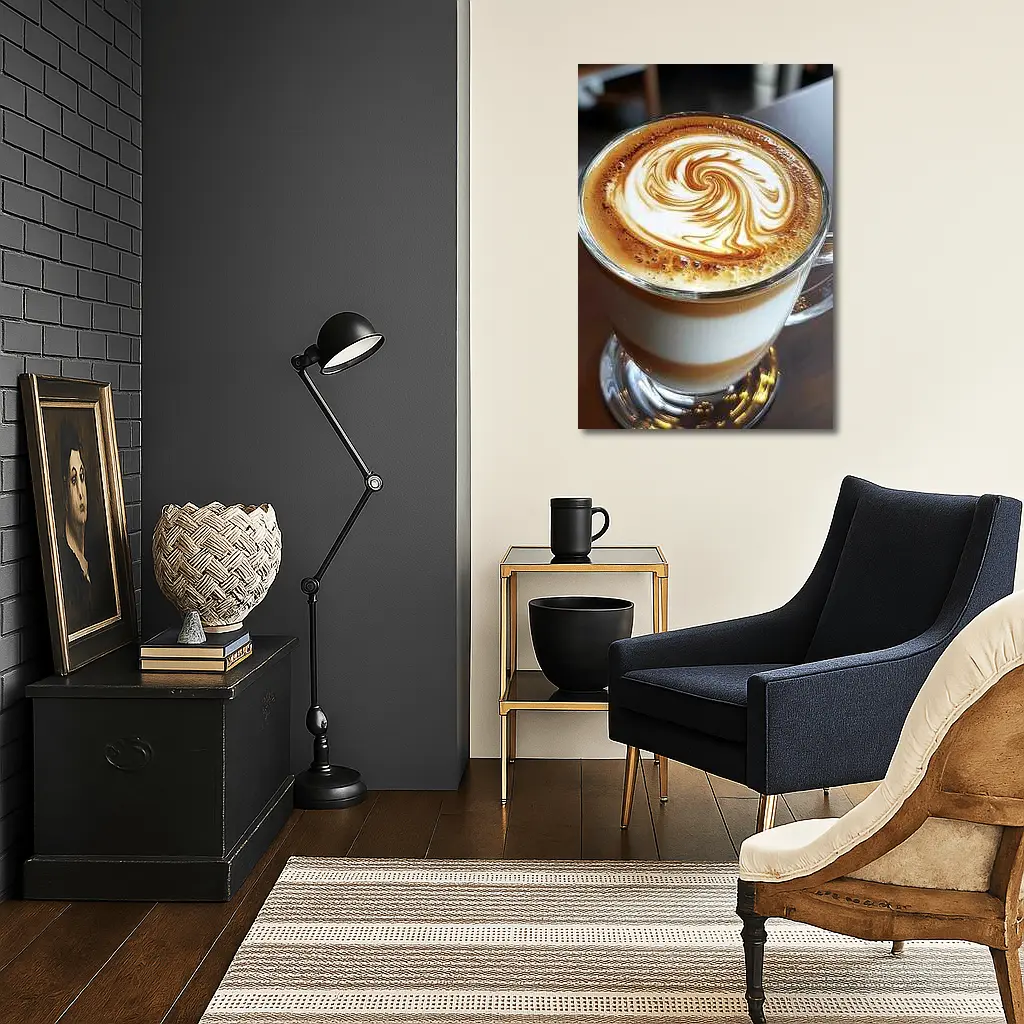 Latte Art Swirl Glass Cup Cafe – Wall Art
