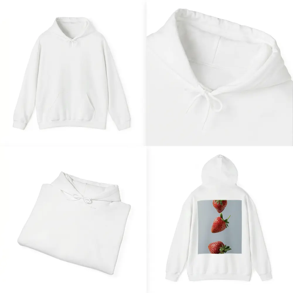 Three Red Strawberries Falling Gray Background – Hoodies