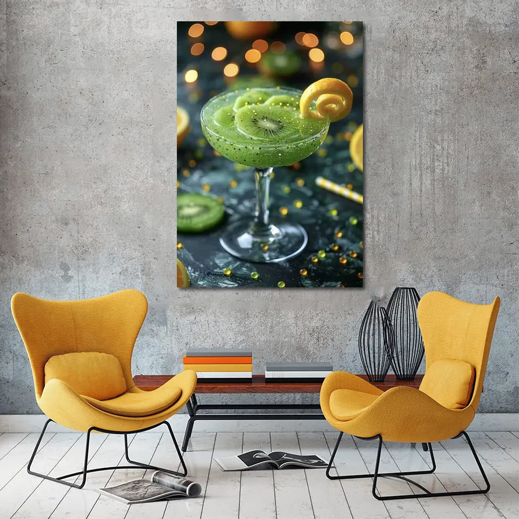 Kiwi Cocktail Green Drink Bokeh Lights – Wall Art