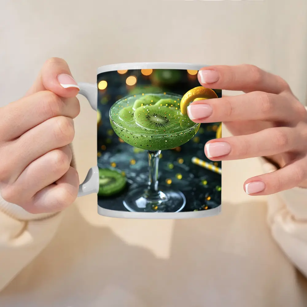 Kiwi Cocktail Green Drink Bokeh Lights – Mugs