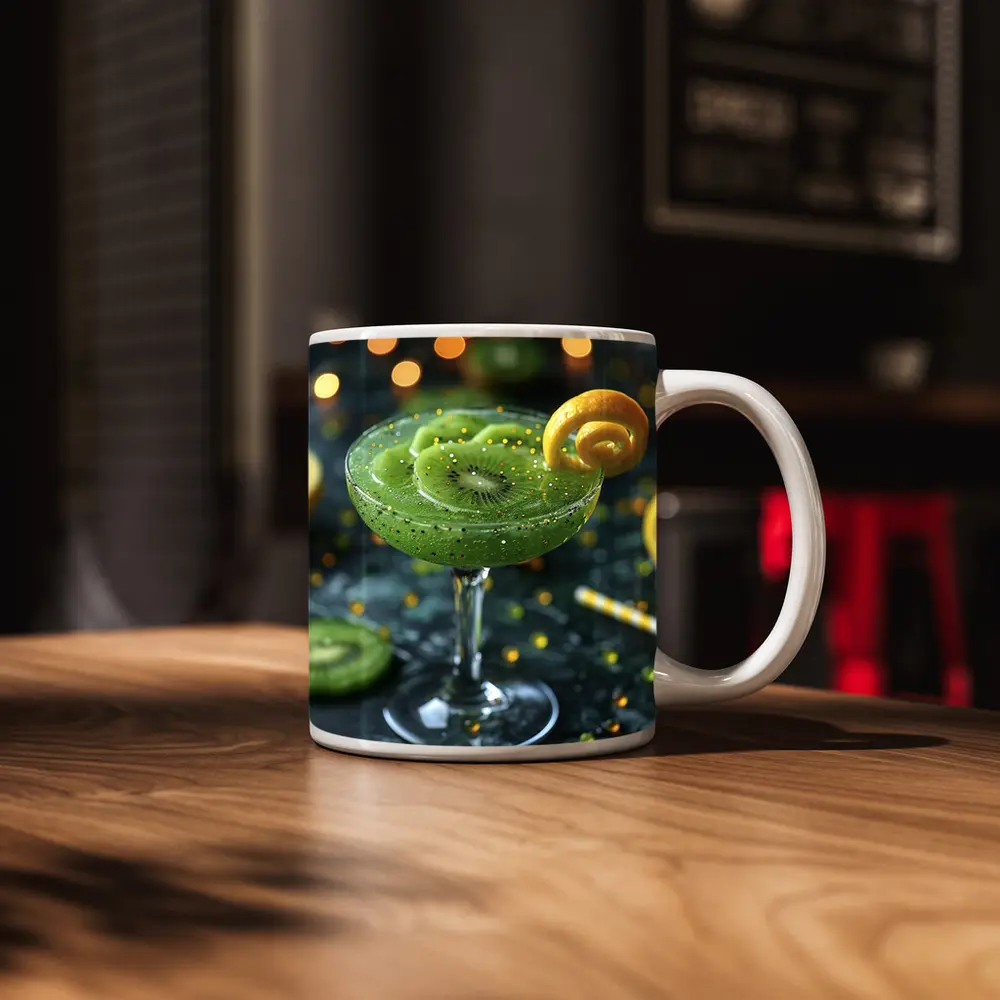 Kiwi Cocktail Green Drink Bokeh Lights – Mugs