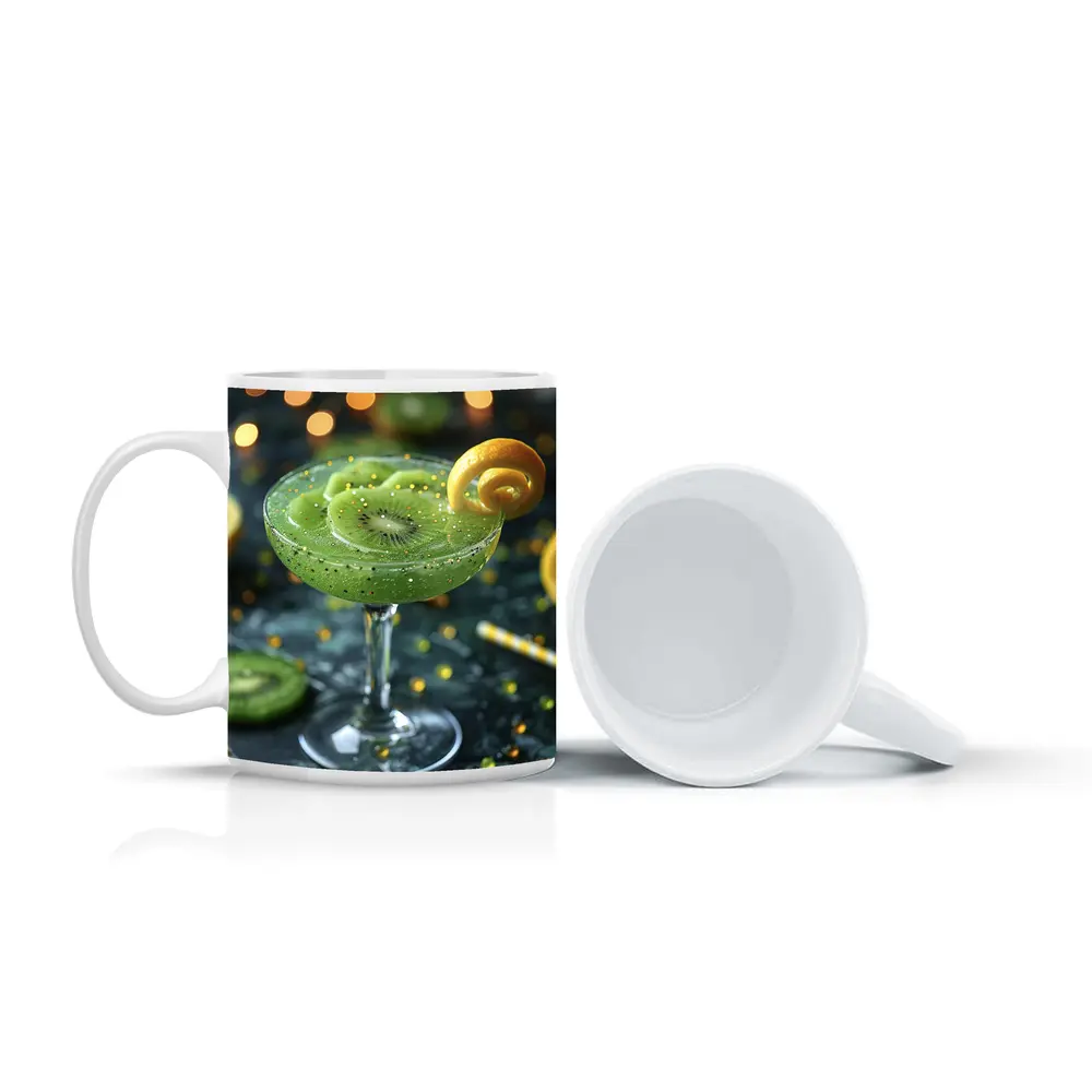 Kiwi Cocktail Green Drink Bokeh Lights – Mugs