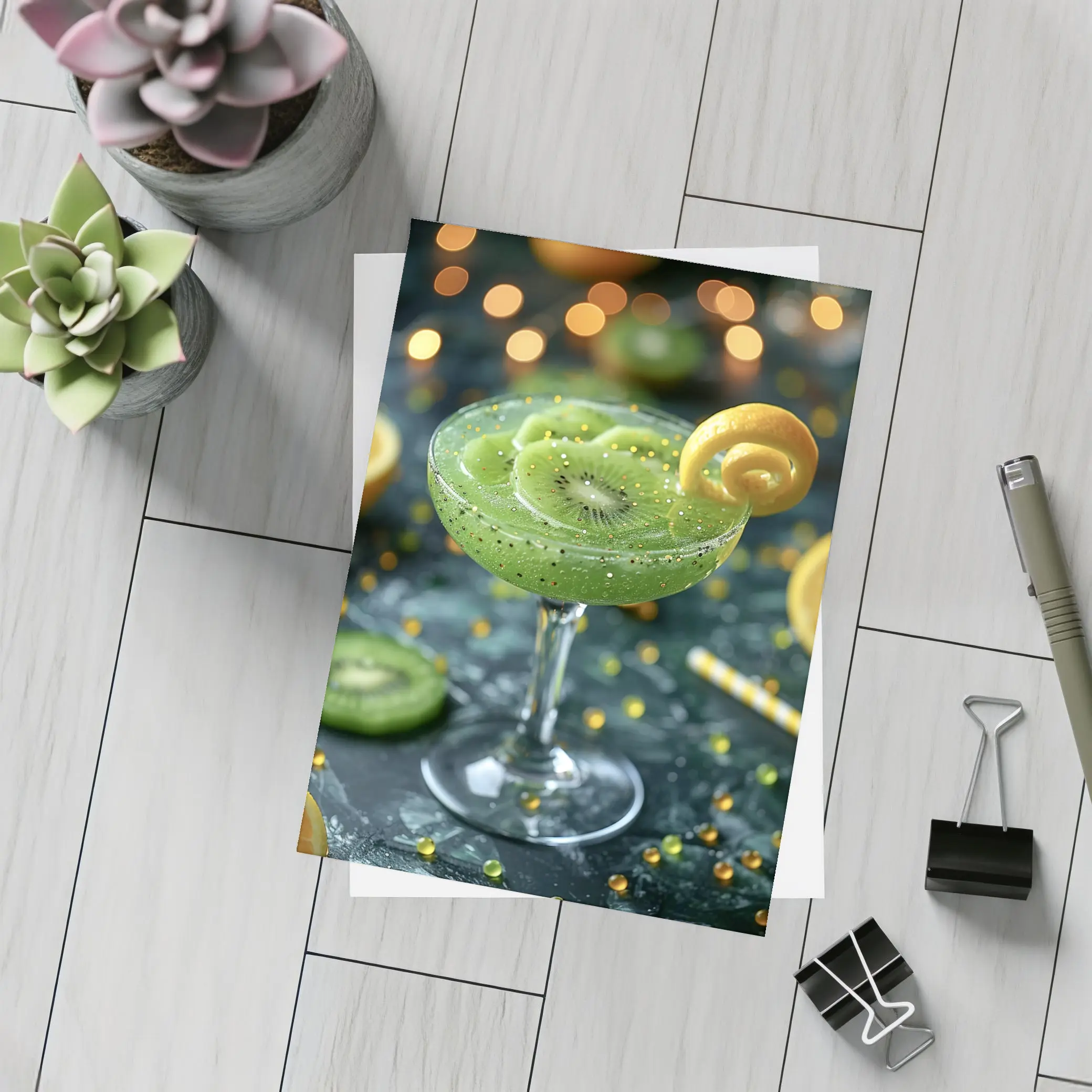 Kiwi Cocktail Green Drink Bokeh Lights – Postcards