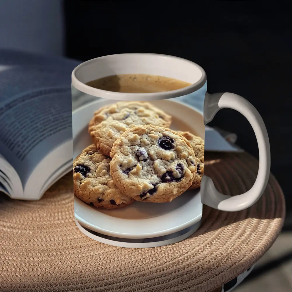 Blueberry Oatmeal Cookies On Marble Surface – Mugs