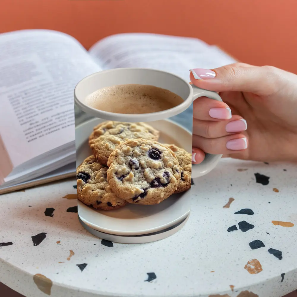 Blueberry Oatmeal Cookies On Marble Surface – Mugs