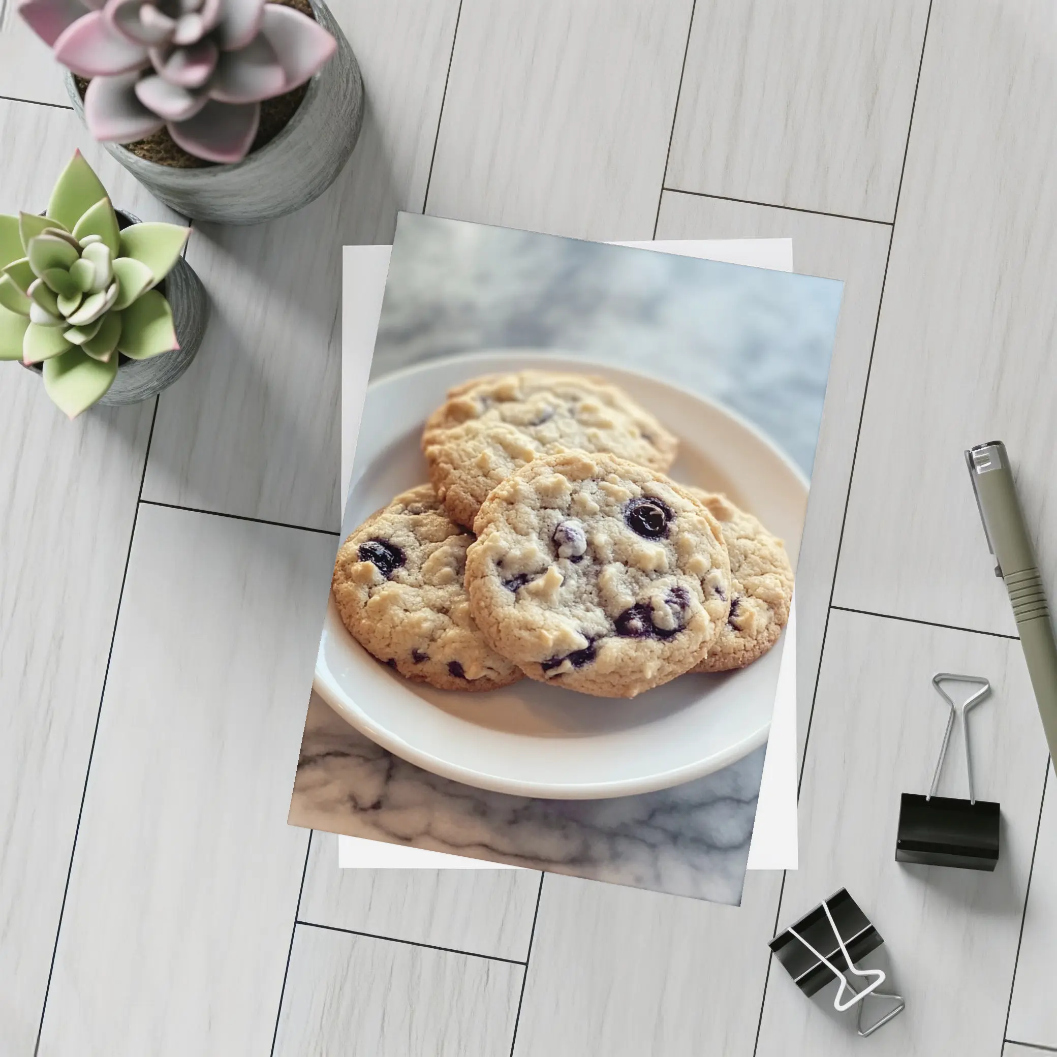 Blueberry Oatmeal Cookies On Marble Surface – Postcards