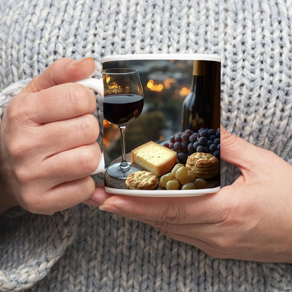 Red Wine Glass Cheese Board City View – Mugs