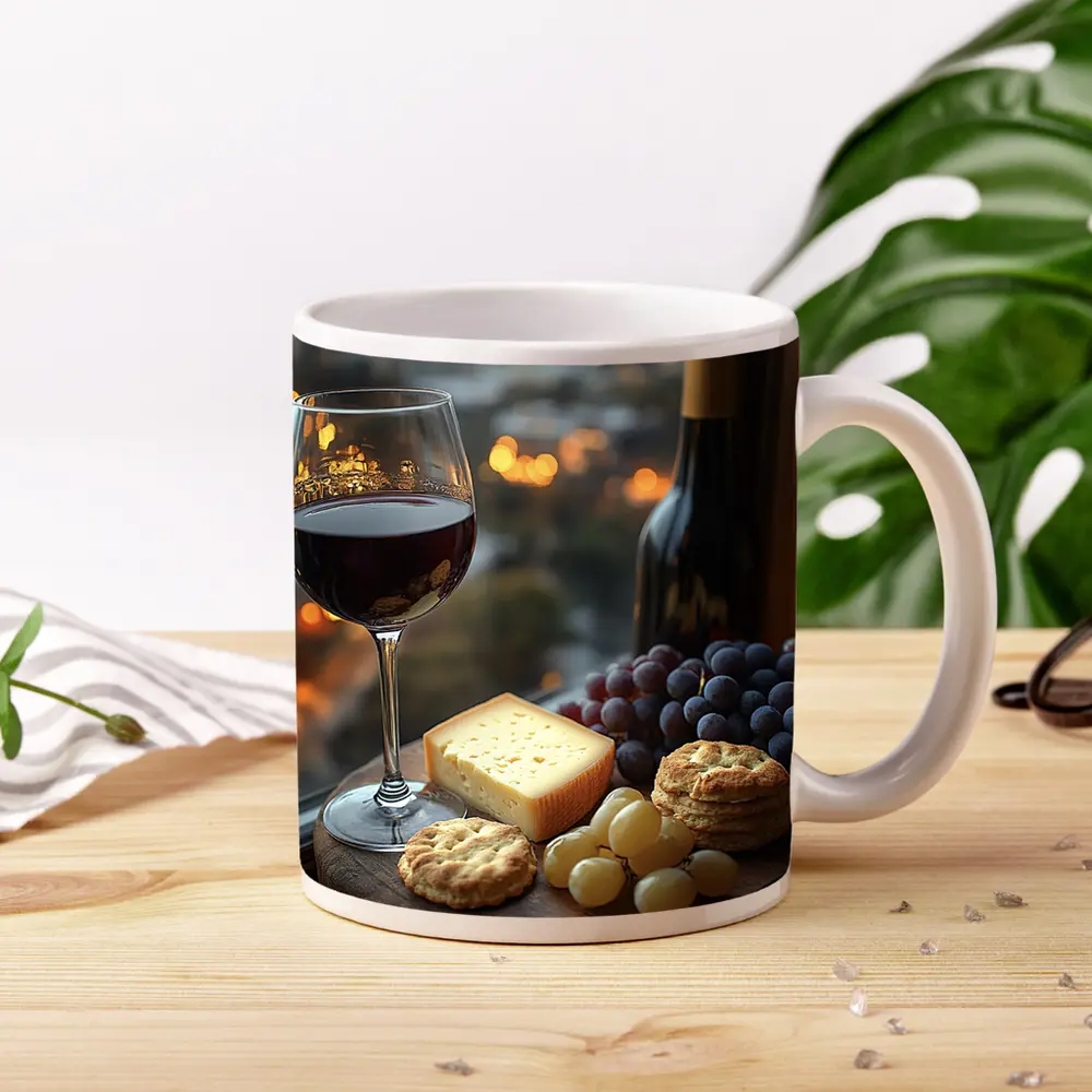 Red Wine Glass Cheese Board City View – Mugs