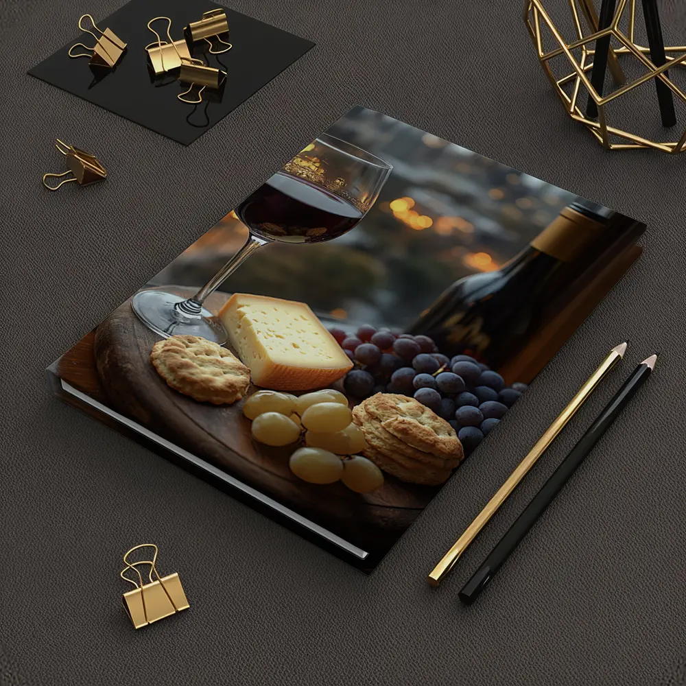 Red Wine Glass Cheese Board City View – Notebooks
