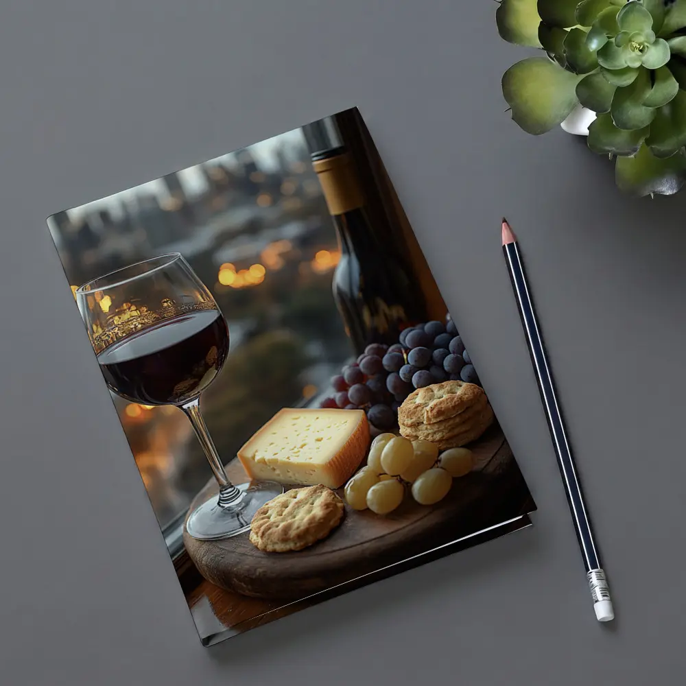Red Wine Glass Cheese Board City View – Notebooks