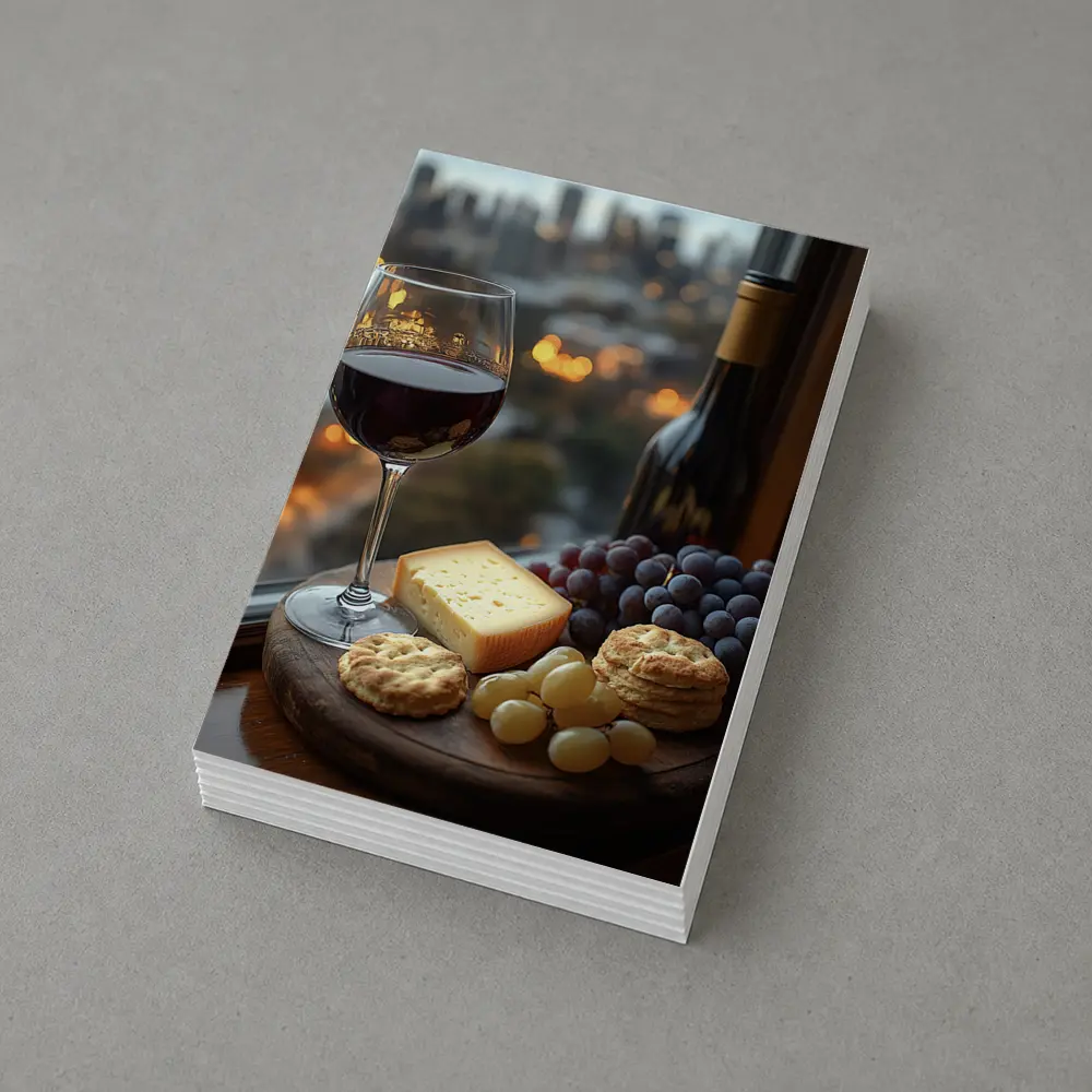 Red Wine Glass Cheese Board City View – Postcards