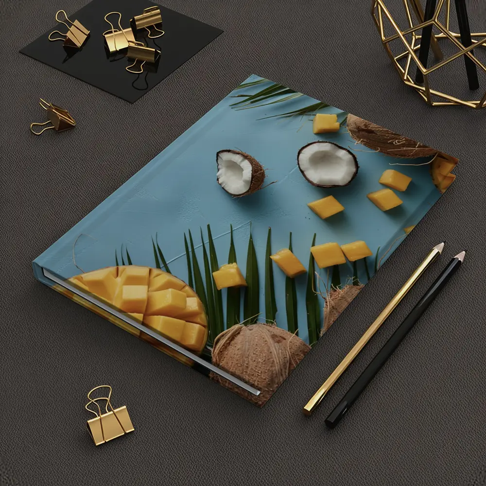 Coconut Mango Tropical Fruits Blue Background – Notebooks