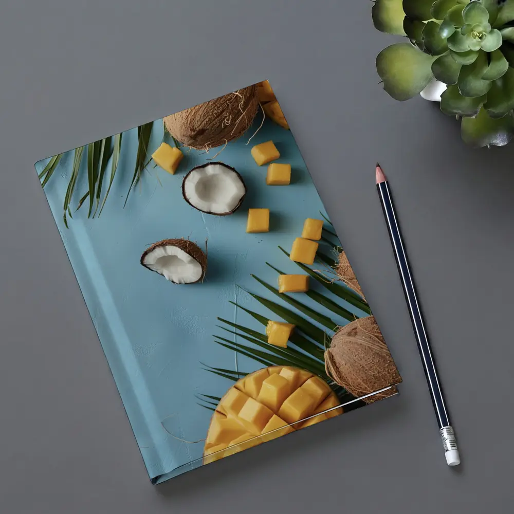 Coconut Mango Tropical Fruits Blue Background – Notebooks