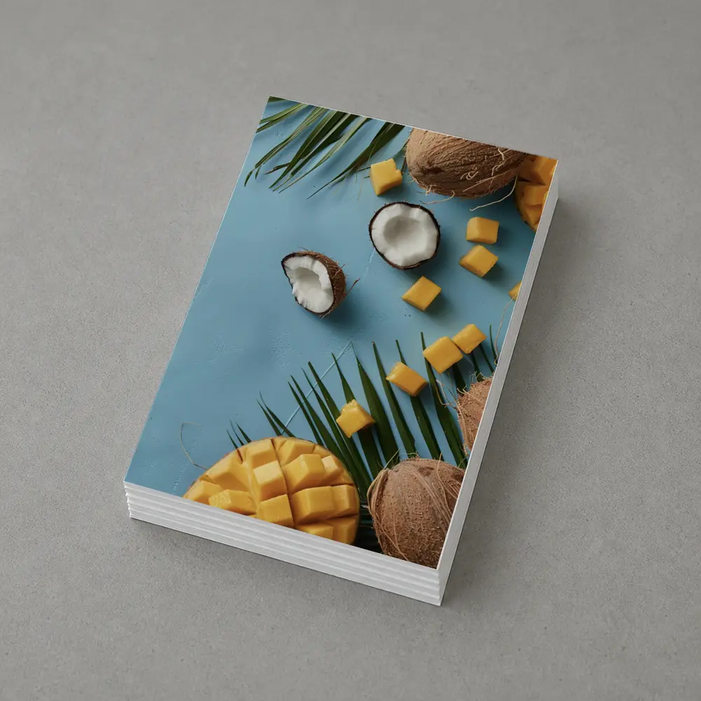 Coconut Mango Tropical Fruits Blue Background – Postcards