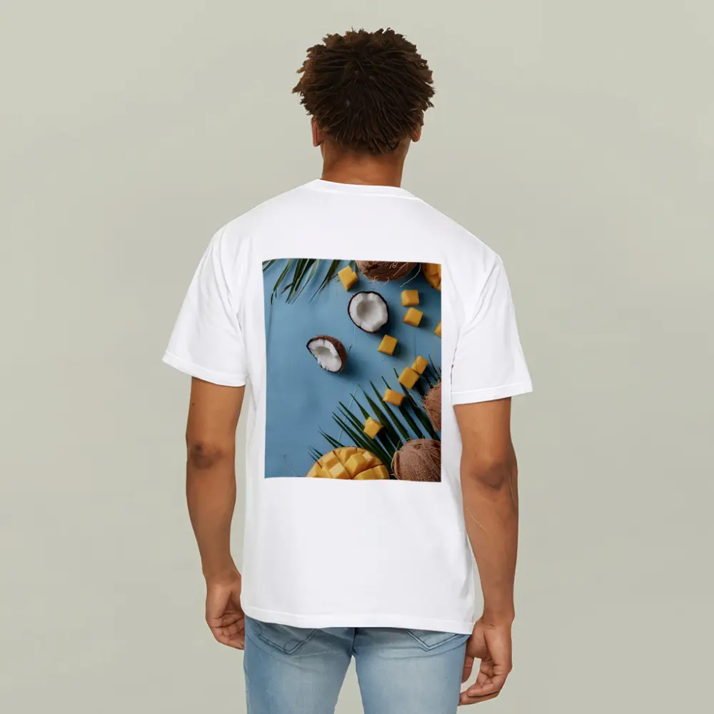 Coconut Mango Tropical Fruits Blue Background – T-Shirts