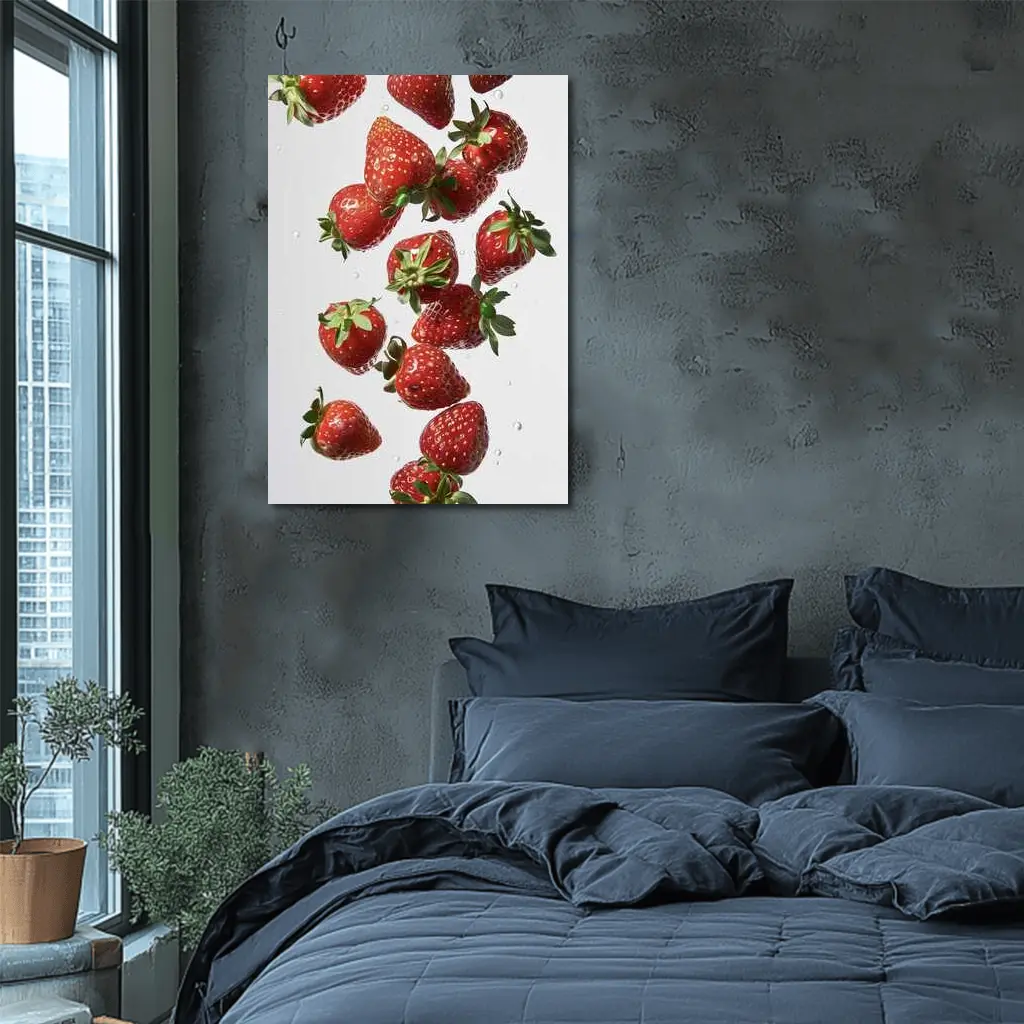 Fresh Red Strawberries Falling on White – Wall Art