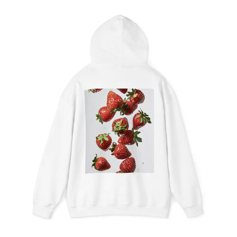 Fresh Red Strawberries Falling on White – Hoodies
