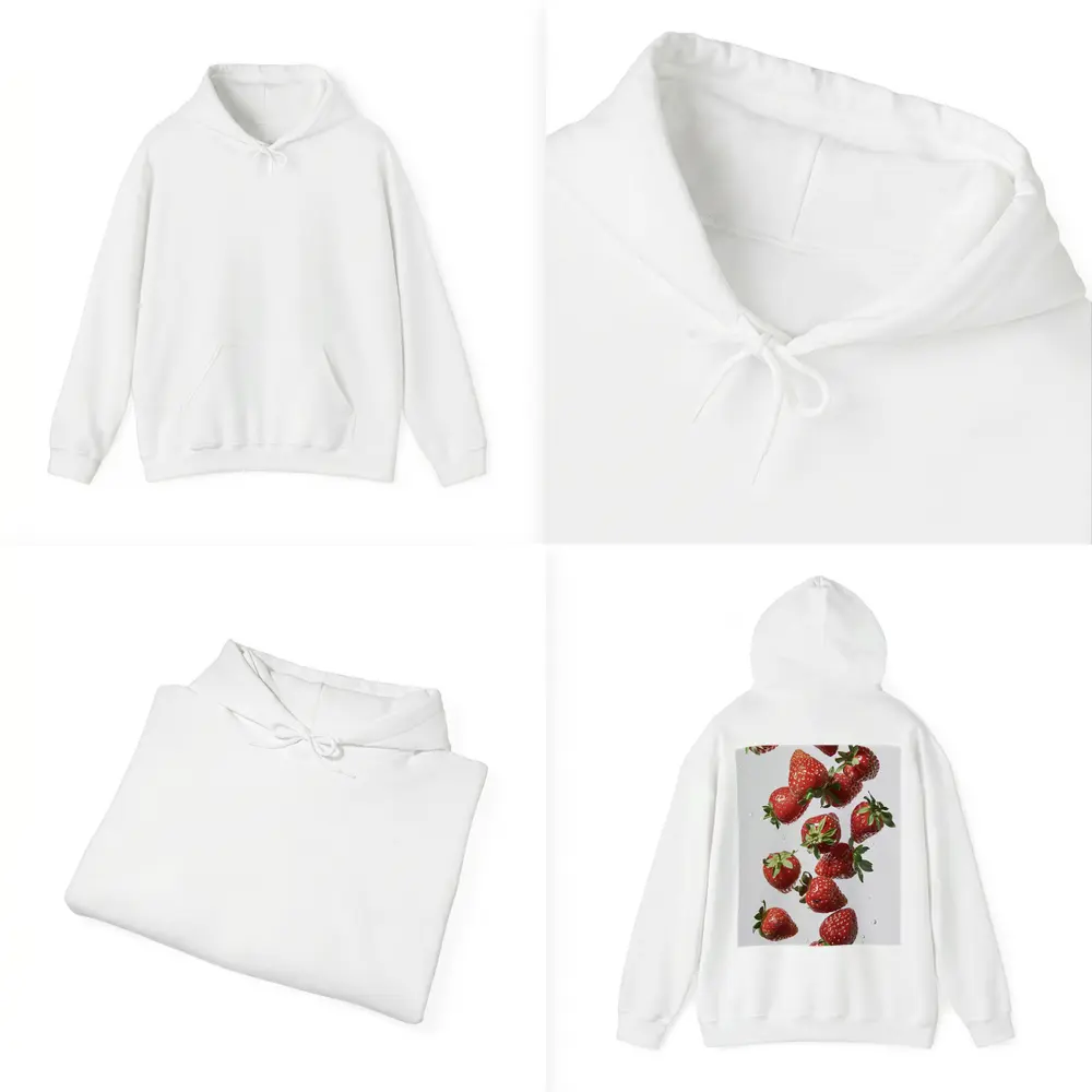 Fresh Red Strawberries Falling on White – Hoodies