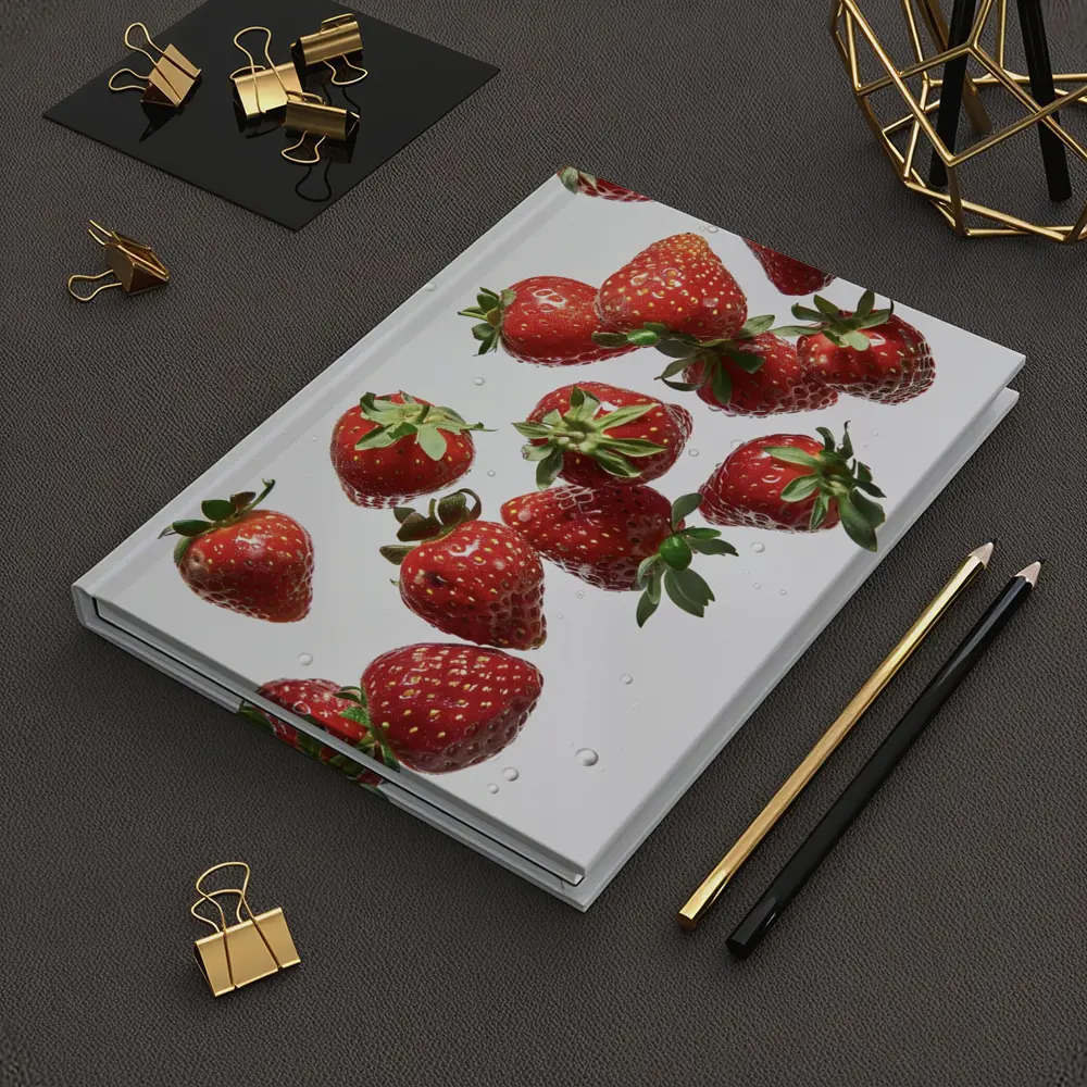 Fresh Red Strawberries Falling on White – Notebooks