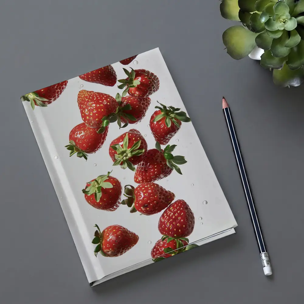 Fresh Red Strawberries Falling on White – Notebooks