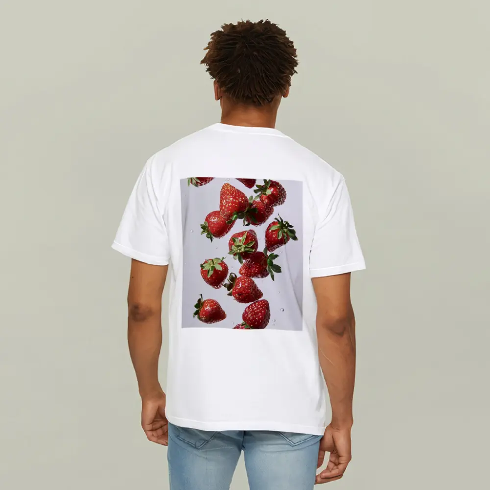 Fresh Red Strawberries Falling on White – T-Shirts