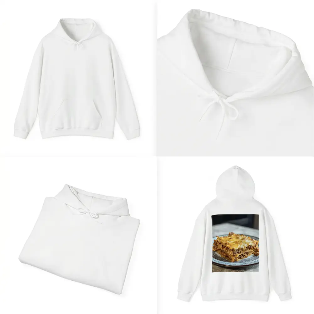 Meaty Lasagna Slice On Marble Table – Hoodies