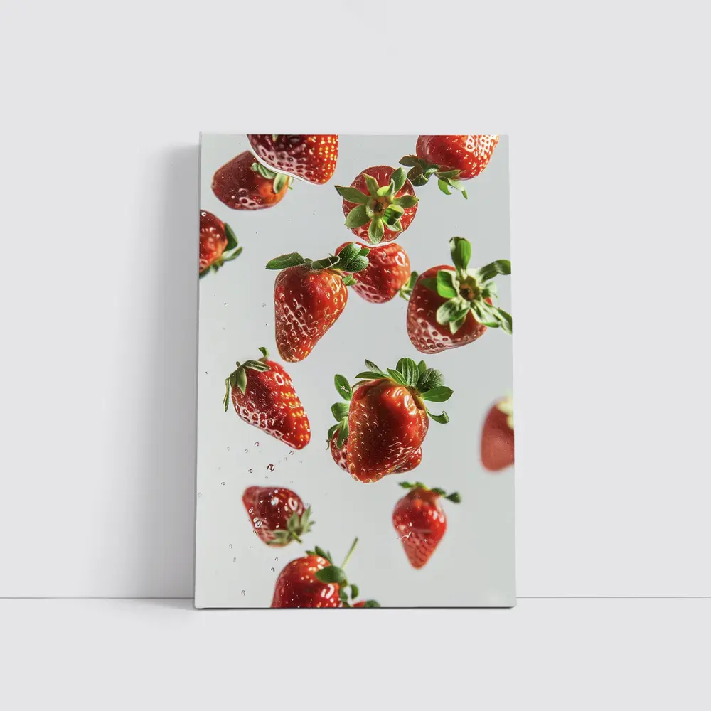 Fresh Red Strawberries Falling White Background – Wall Art