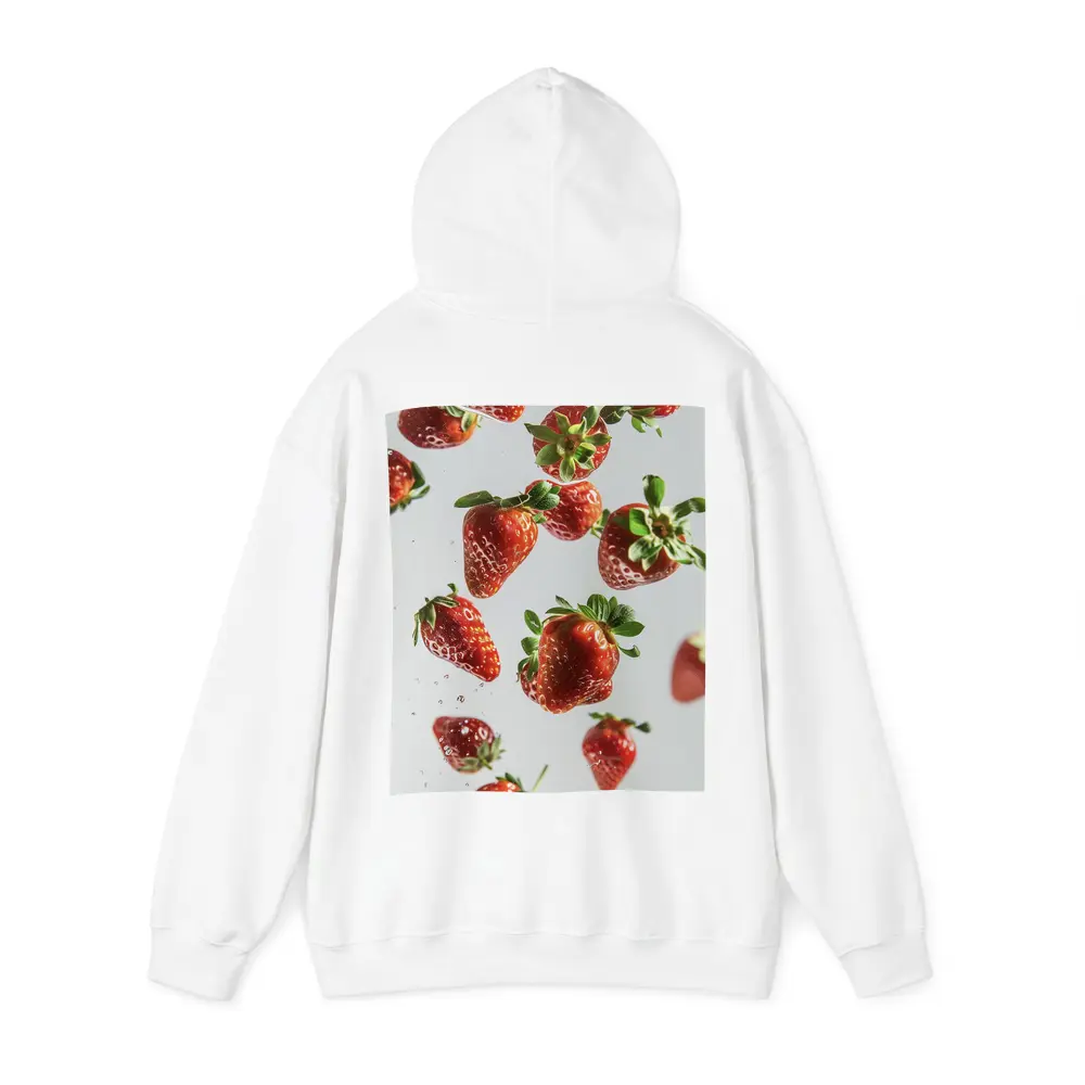 Fresh Red Strawberries Falling White Background – Hoodies
