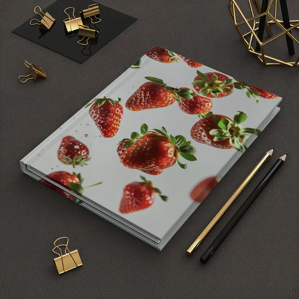 Fresh Red Strawberries Falling White Background – Notebooks