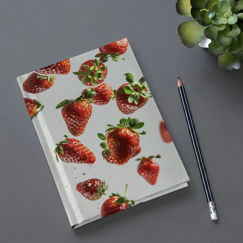 Fresh Red Strawberries Falling White Background – Notebooks