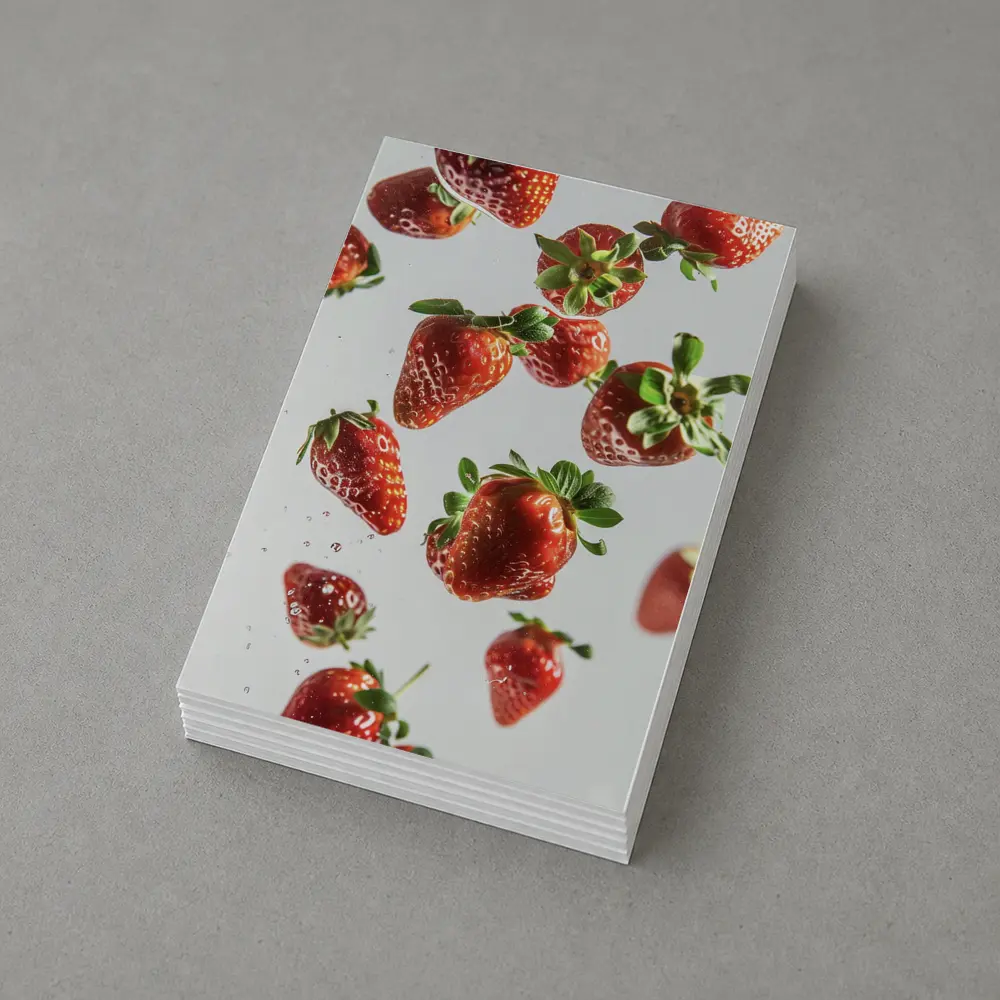 Fresh Red Strawberries Falling White Background – Postcards