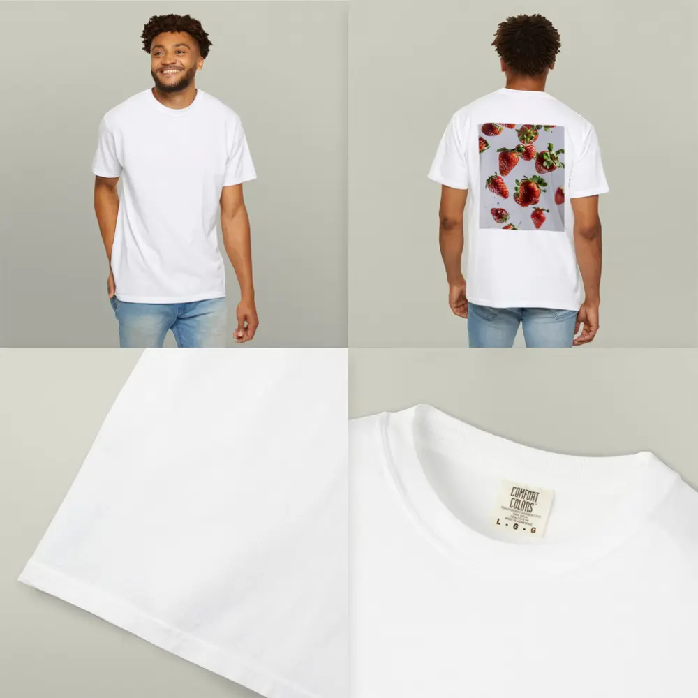 Fresh Red Strawberries Falling White Background – T-Shirts