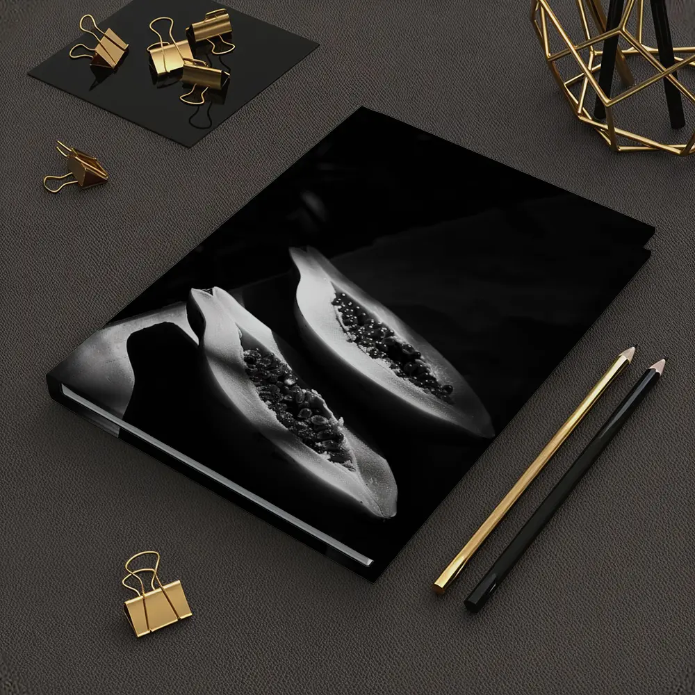 Black And White Papaya Halves Dark Background – Notebooks