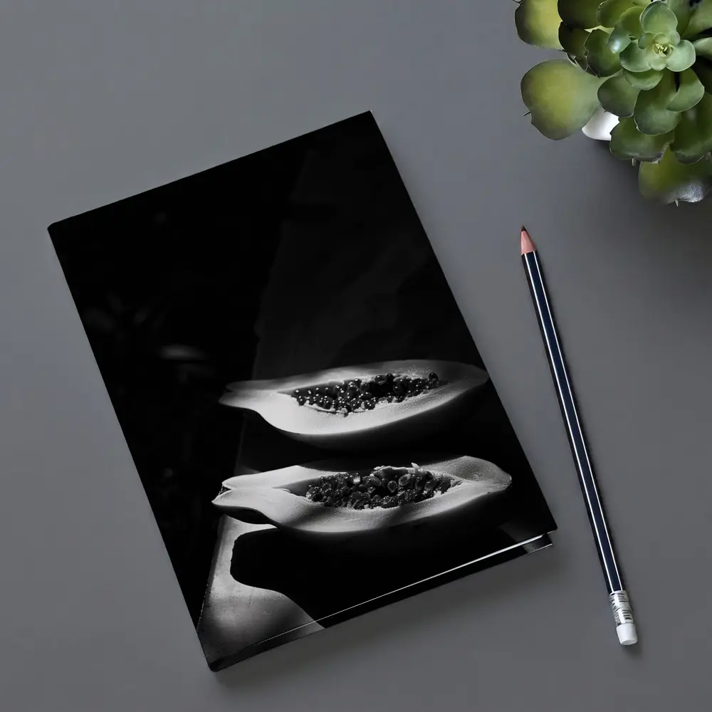 Black And White Papaya Halves Dark Background – Notebooks