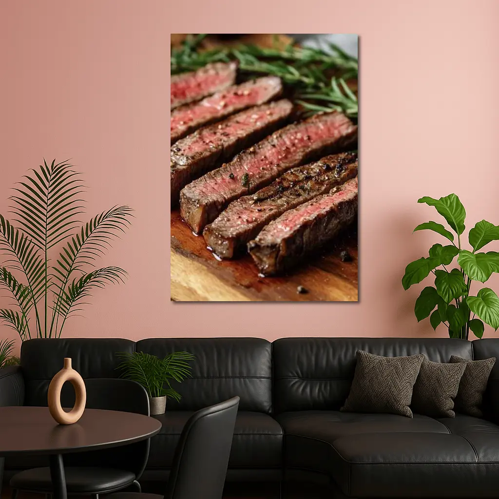 Grilled Steak Slices On Wooden Board – Wall Art
