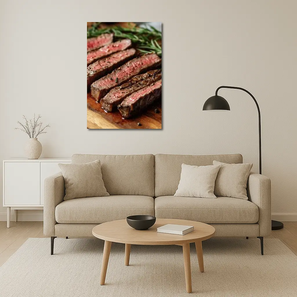 Grilled Steak Slices On Wooden Board – Wall Art