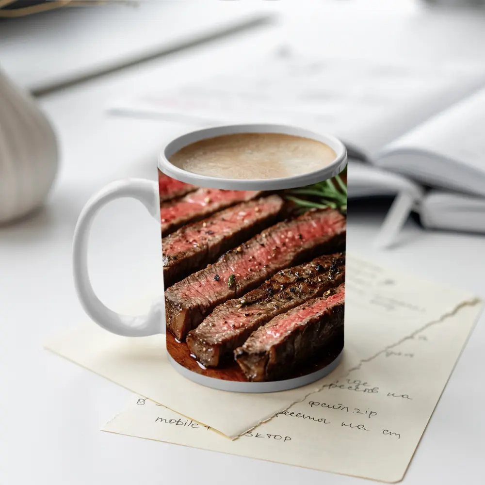 Grilled Steak Slices On Wooden Board – Mugs